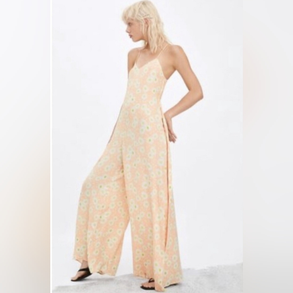 Floral Wide-Leg Peach Jumpsuit